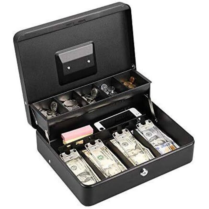Abschließbare Metall-Spardose, Münz- und Wertbox, große Geldkassette mit Schloss – neue Metall-Spardose – schwarz