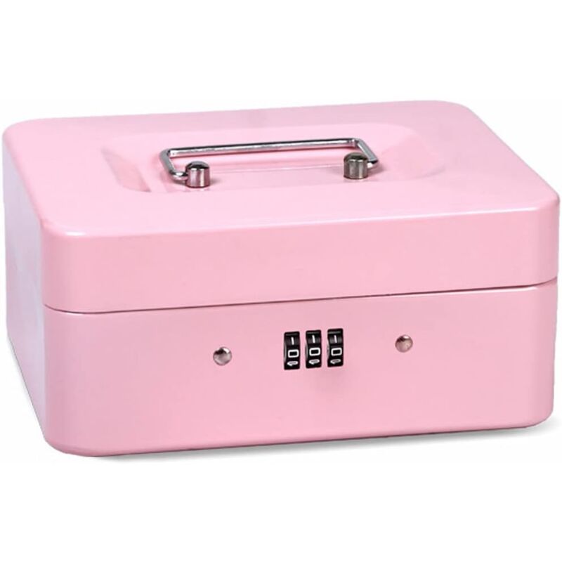 Ersandy - Abschließbare Sicherheitsbox aus Stahl, tragbare Mini-Sicherheitsbox, tragbarer Mini-Sicherheitssafe aus Stahl, für Großgeld, Münzen (Pink)
