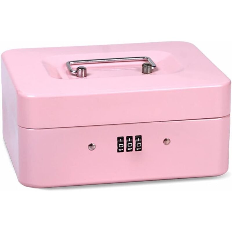 Abschließbarer Sicherheitskoffer aus Stahl, Mini-Tresor für Bargeld und Münzen (Pink)