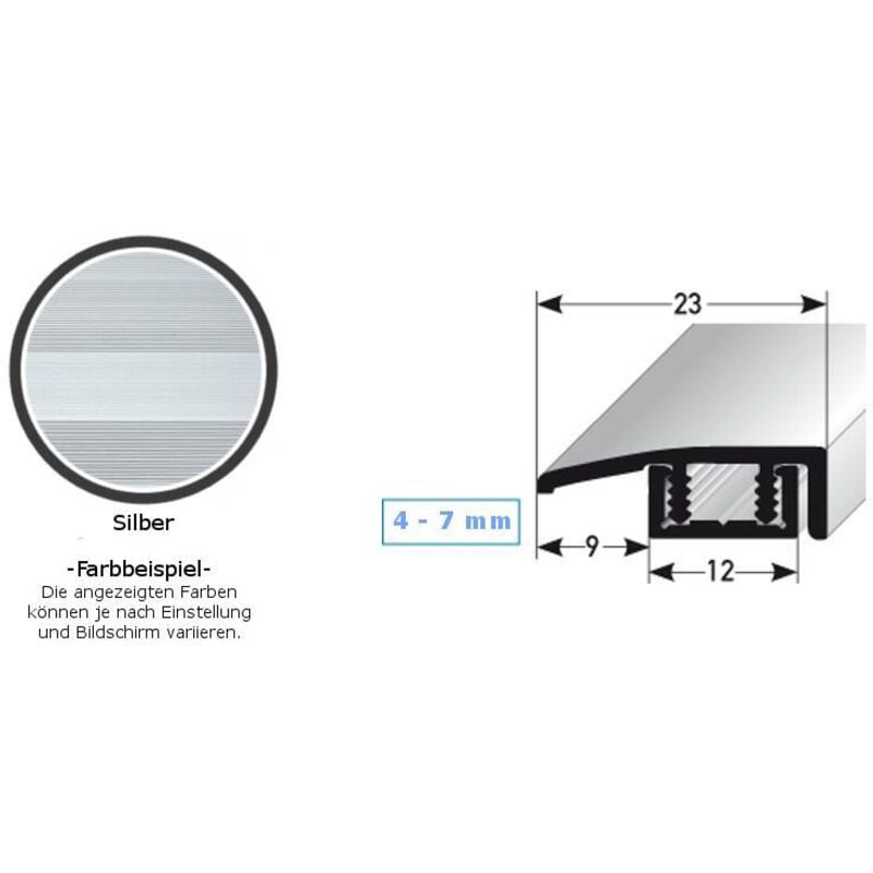 Abschlussprofil / Abschlussleiste für Vinyl / Laminat / Parkett 'Scranton', für Höhe 4 - 7 mm, 23 mm breit, 2-teilig, Aluminium eloxiert,