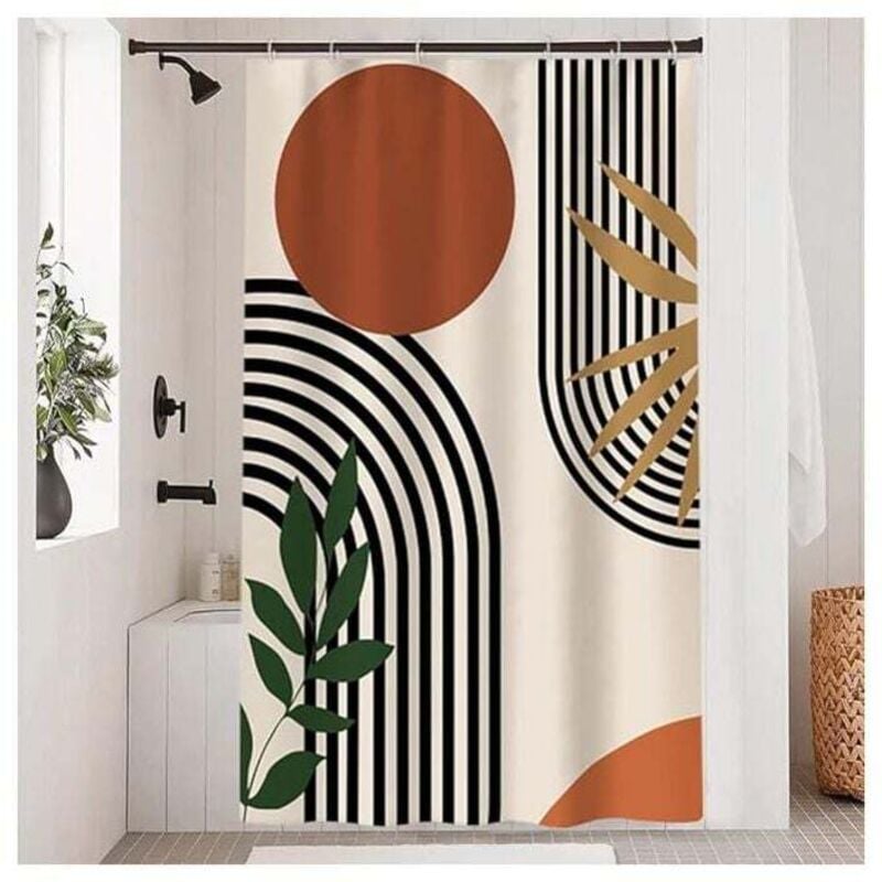 Abstrakter Duschvorhang, Duschvorhang Terrakotta, geometrische schwarze Linien, moderner minimalistischer Badvorhang, schimmelresistent, wasserdicht,