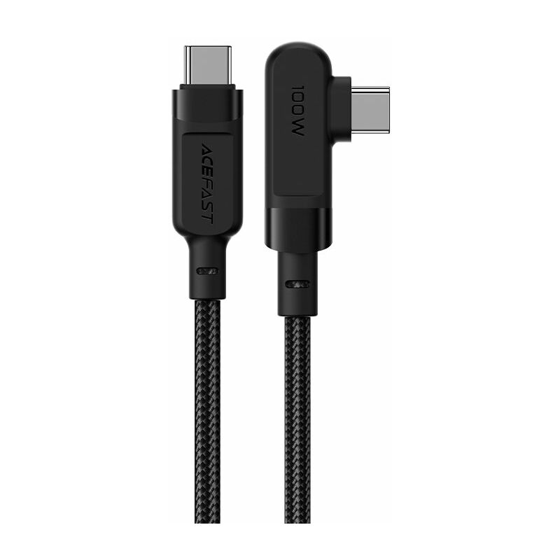 Acefast 100W 5A PD Schnell-Ladekabel abgewinkelt USB Typ C auf Typ-C 2 Meter Datenkabel Winkelstecker Ladekabel Schwarz