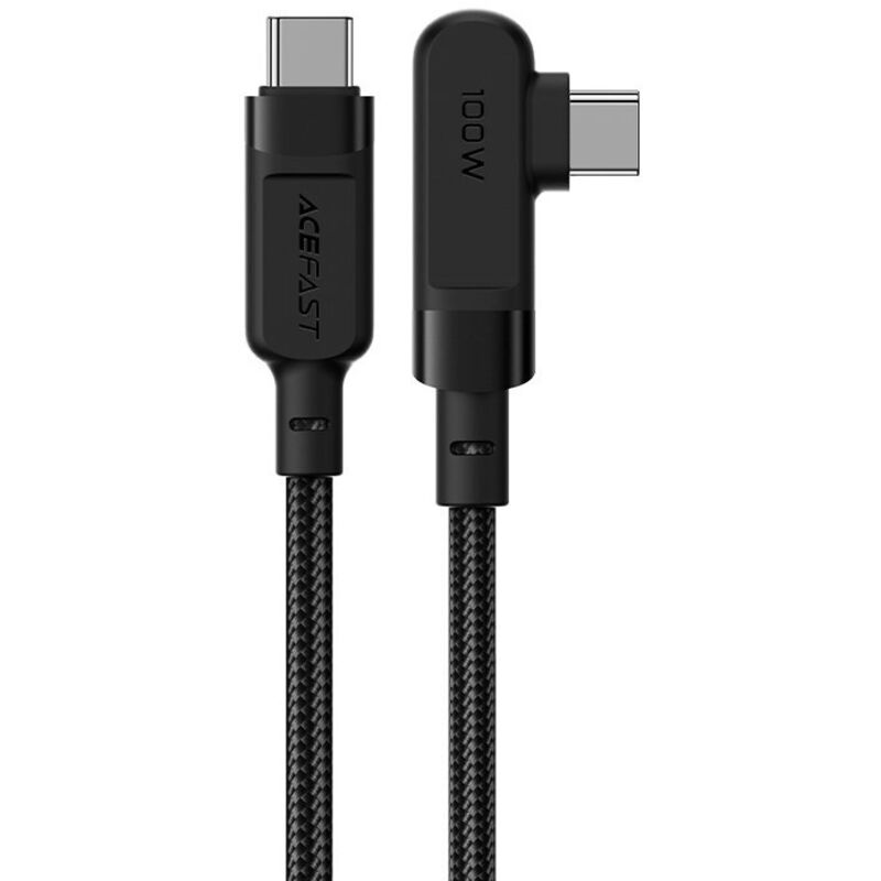 Acefast 100W 5A PD Schnell-Ladekabel abgewinkelt USB Typ C auf Typ-C 2 Meter Datenkabel Winkelstecker Ladekabel Schwarz