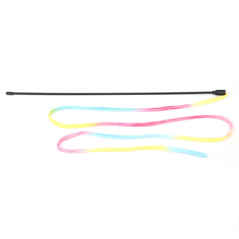 ACOGEDO Katzenspielzeug mit Schnur für Wohnungskatzen, Regenbogen-Katzenspielzeug, interaktiver Spielzeugstab mit bunten Bändern für die meisten