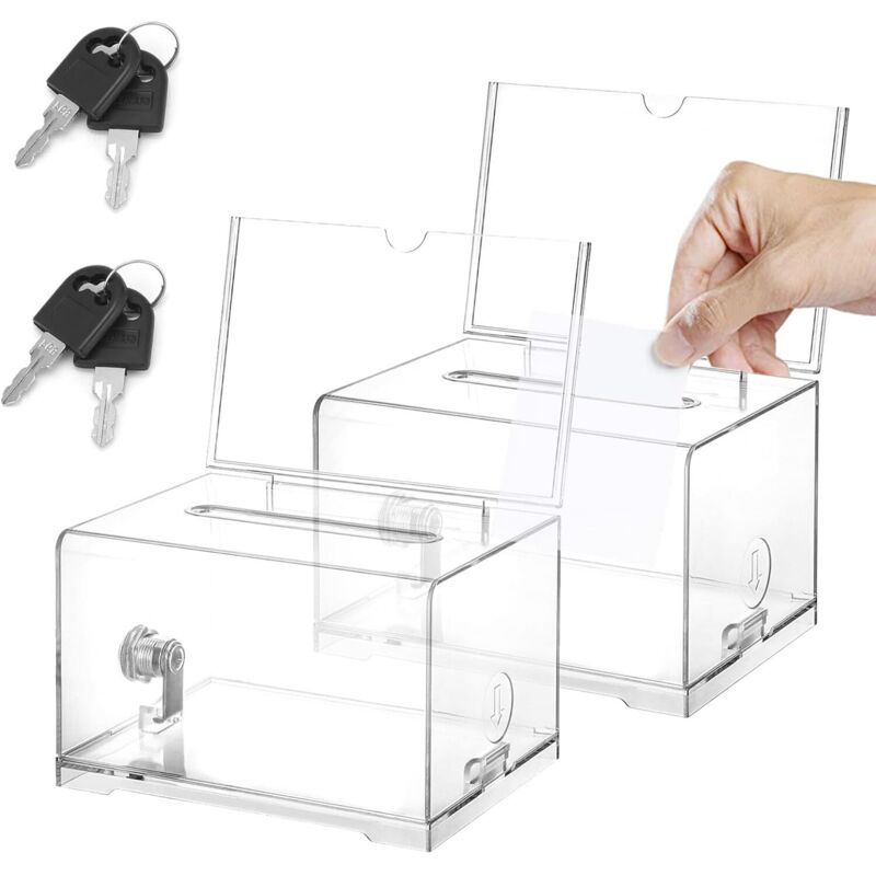 Acrylspendenbox, 2 Stück Acrylspendenbox Abschließbare, Empfohlene Box, Spardose Transparent mit Schloss und Schlüssel, für Abstimmungen,