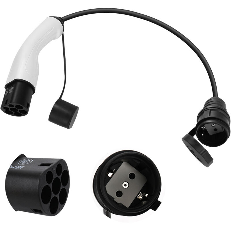 Adapter Typ 2 auf Schuko 16A 0,6m. Einfaches Laden an 230V Ladestationen/Wallbox, IP55 für E-Bikes, E-Scooter und Motorräder. Nicht für V2L