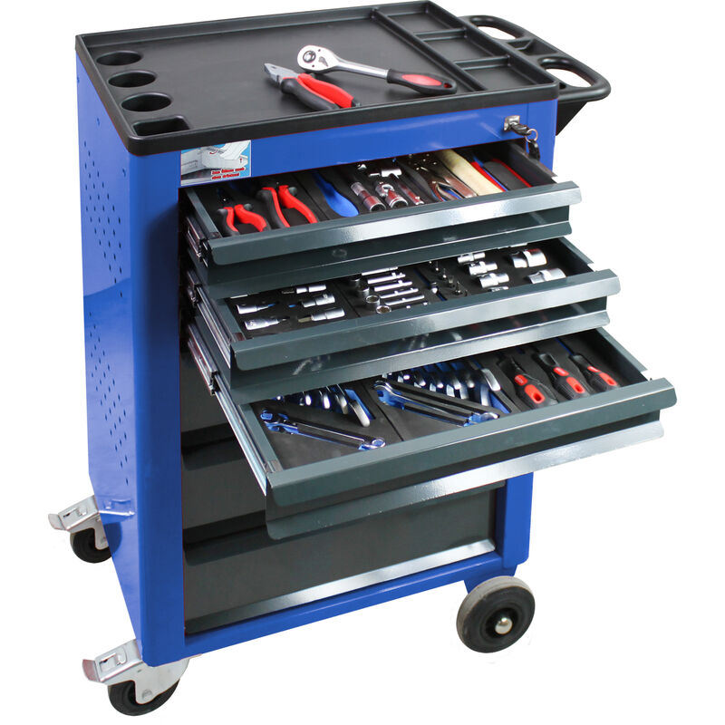 Werkzeugwagen / Werkstattwagen Basic, blau, 6 Schubladen, befüllt 115 teilig - ADB