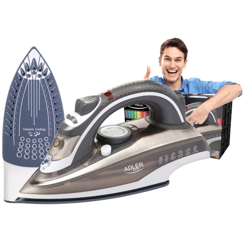 Adler ad 5030 Bügeleisen Dampfbügeleisen Keramiksohle Keramikbügeleisen braun, grau, white 3000 w