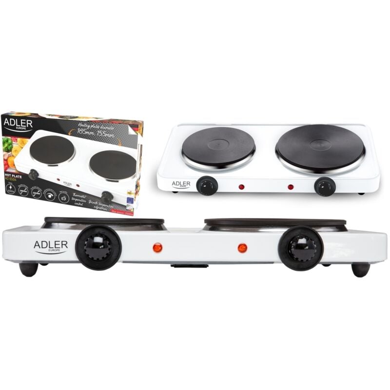 Adler AD-6504 Doppel-Elektroherd, Temperaturregler, Kompakt, 154 und 185 mm, 2500W, White
