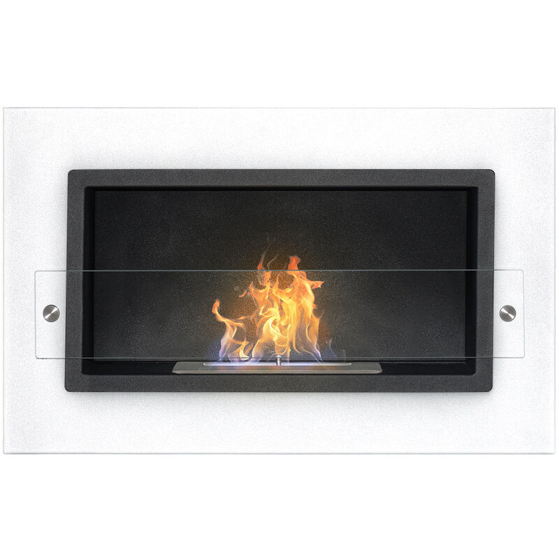 Adriano - Eingebauter Bioethanol-Kamin mit 1,5-Liter-Brenner. Bioethanol-Kamin aus rostfreiem Stahl und geh�rtetem Glas. 64x40 cm Farbe wei�