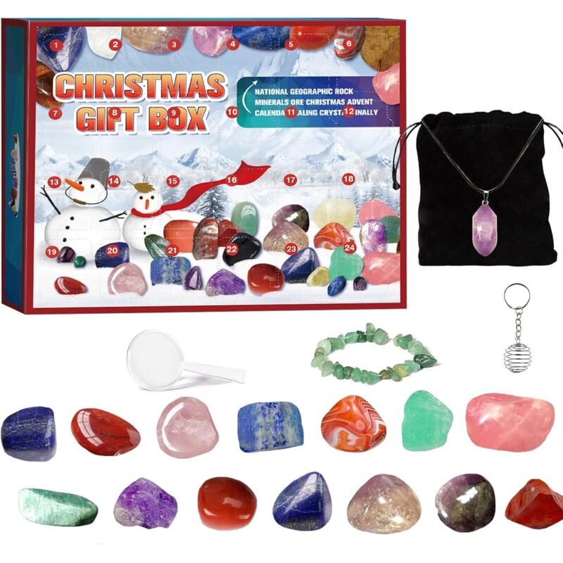 Adventskalender 2024, 24-tägiger Countdown bis Weihnachten, Adventskalender mit Steinen und Mineralien, Adventskalender mit Steinen und Mineralien