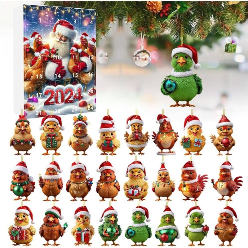 Adventskalender 2024 – 2D-Adventskalender mit Weihnachtsmütze – hängende Heimdekoration für Weihnachtsfeier, Heimdekoration – 24 Tage