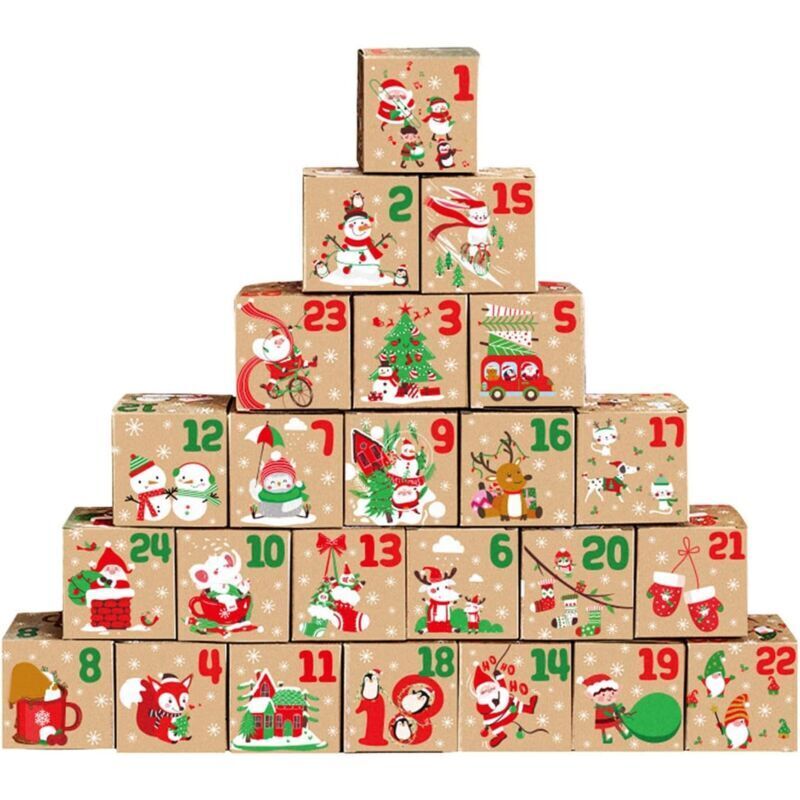 Adventskalender-Box 777 cm, 24 Adventskalender, DIY, Weihnachtskalender-Box, Adventskalender, DIY-Adventskalender aus Pappe, bestehend aus 24 Boxen