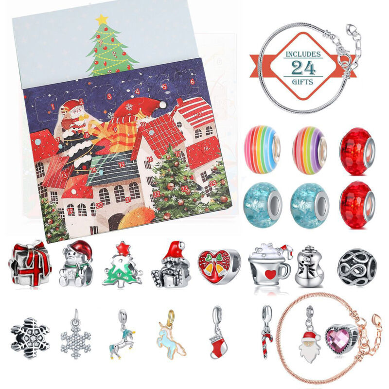 Adventskalender-Halsketten-Armband-Set, 24-Tage-Countdown-Box, 2024, Weihnachts-Adventskalender, Geschenkbox, Neujahrsgeschenk für Mädchen und