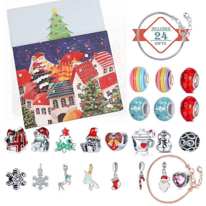 Adventskalender-Halsketten-Armband-Set, 24-Tage-Countdown-Box, 2024, Weihnachts-Adventskalender, Neujahrs-Geschenkbox, Geschenk für Mädchen und