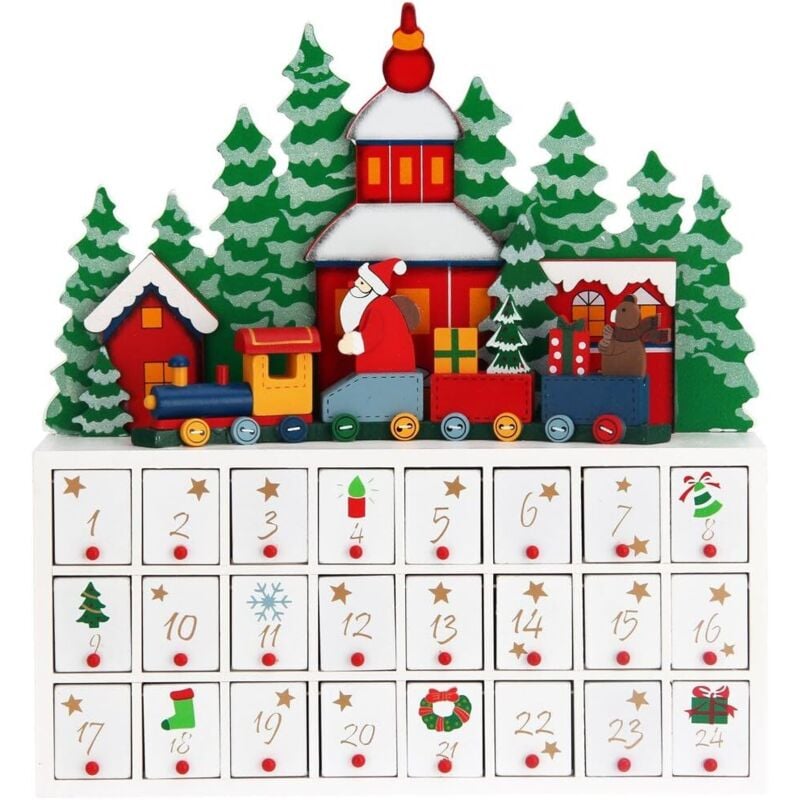 Adventskalender „Landschaft“ mit Schubladen zum individuellen Befüllen. Originelle Adventskalender-Weihnachtsdekoration