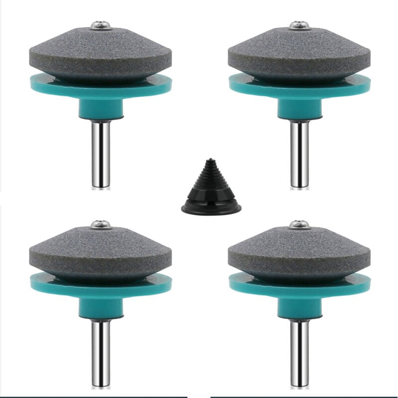 4-teiliger Universal-Rasenmäher-Klingenschärfer, Rasenmäher-Zubehör mit 1 Klingenausgleichssatz (Grün und Blau)