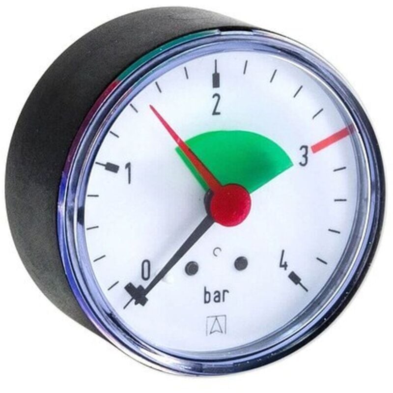 AFRISO Manometer HZ 50 - Anschluss axial/exzentrisch 1/4'' AG selbstdichtend, Anzeige 0-4 bar, rote Markierung bei 3,0 bar