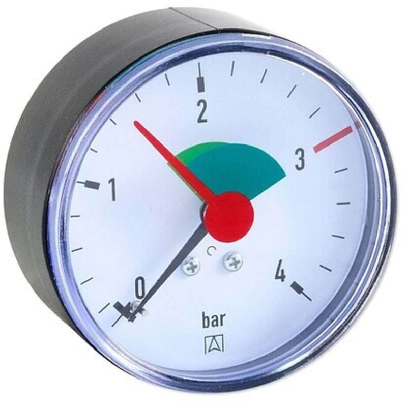 AFRISO Manometer HZ 63 - Anschluss axial/zentrisch 1/4'' AG selbstdichtend, Anzeige 0-4 bar, rote Markierung bei 3,0 bar