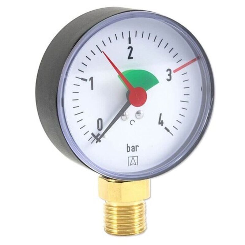 AFRISO Manometer HZ 80 - Anschluss radial 1/2'' AG - Anzeige 0-4 bar, rote Markierung bei 3,0 bar