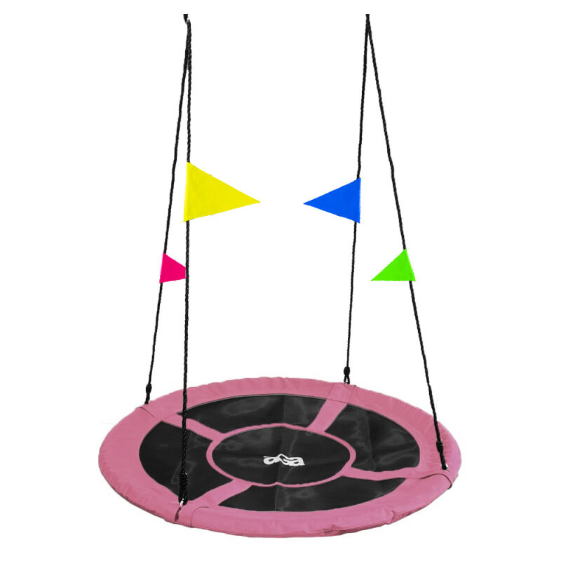 Aga Nestschaukel 120 cm bis zum 2 Kinder,höheverstellbare Kinderschaukel Outdoor,Nestschaukel Outdoor 150 Kg belastbar, Rosa mit Fahnen