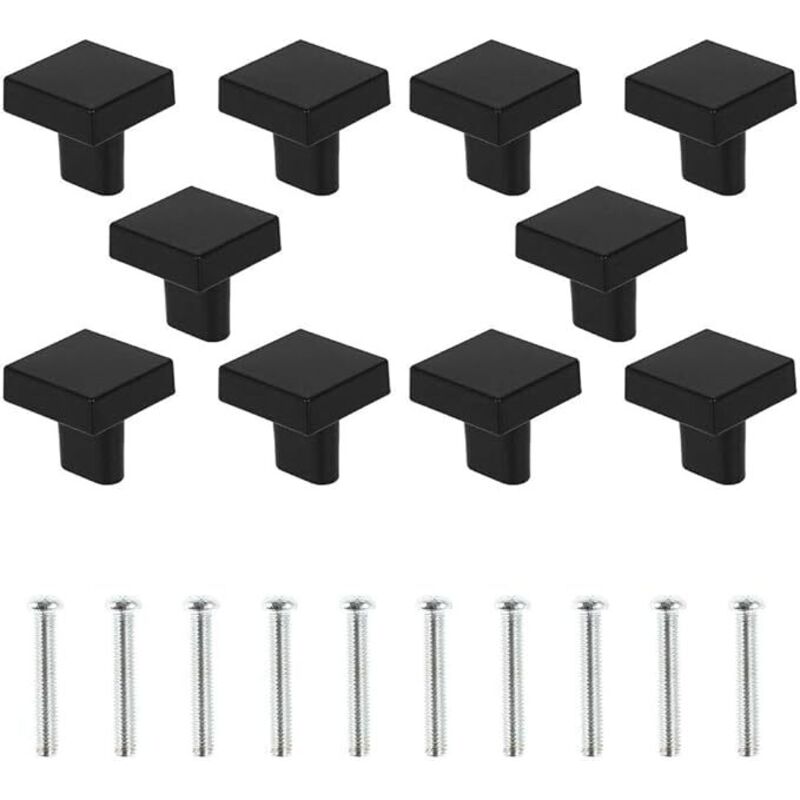 Ahlsen 10 schwarze Türknöpfe aus massivem Messing, quadratische Schrankknöpfe, Vintage-Küchenmöbelgriffe mit Schrauben für Kleiderschränke,