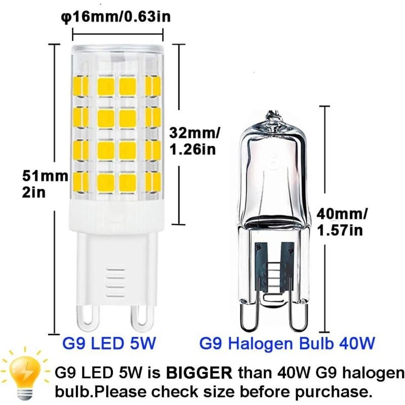 Ahlsen - 10 Stück LED-Fluter, G9-LED-Leuchtmittel, 5 w, warmweiß, kaltweiß, energiesparende LED-Leuchtmittel, Halogen-Ersatzbirne, ac 220 v, nicht