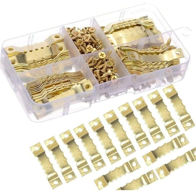 Ahlsen - 100 Stück Foto-Aufhänger, Rahmenklammern, Foto-Bild-Aufhänger, robuster und langlebiger goldener Metallhaken für