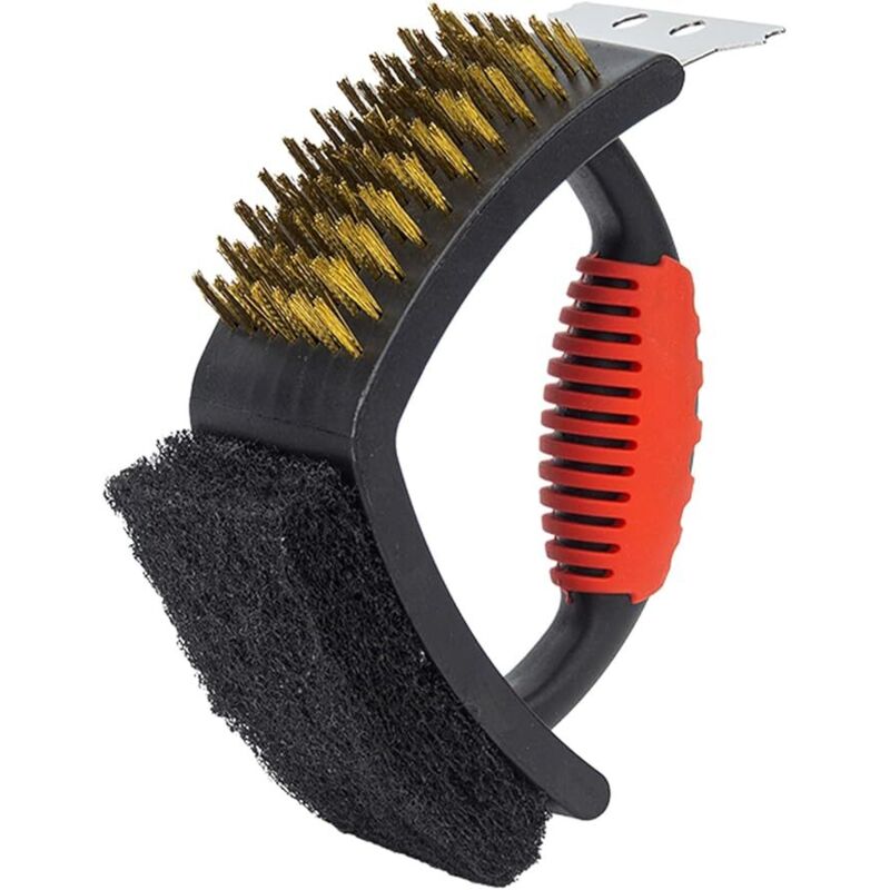 Ahlsen - 3-in-1 Grill-Reinigungsbürste Bürste, Schaber und Scheuerschwamm für Holzkohle-, Gas- oder Elektrogrills und Grills Abmessungen: 16,5 x 11,5