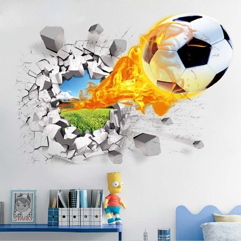 Ahlsen - 3D-Fußball-Wandaufkleber, Wohnzimmer, Schlafzimmer, Aufkleber, Cartoon-Motiv, Jungen, Teenager, Kinder, Kinder, Schlafzimmer, Wandkunst,