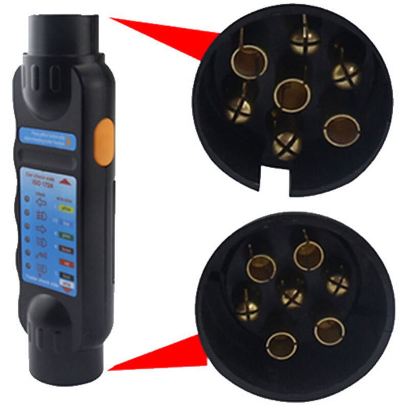 Ahlsen - 7-poliger Anhänger-Stecker-Tester, 12 v, 7-poliger Anhänger-Steckdosen-Tester, Anhänger-Lichtstromkreis-Verkabelungs-Diagnosetool für