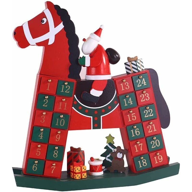 Adventskalender, Adventskalender aus Holz, Weihnachtsmann und Holzpferd, Dekoration, Weihnachts-Adventskalender, Weihnachtsdekoration - Ahlsen