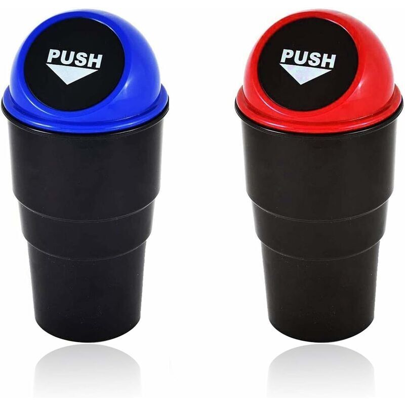 Ahlsen - Auto-Mülleimer (2 Stück), universeller kleiner Mülleimer für Auto, Mini-Kunststoff-Mülleimer, Kfz-Aufbewahrungs-Mülleimer (rot + blau)