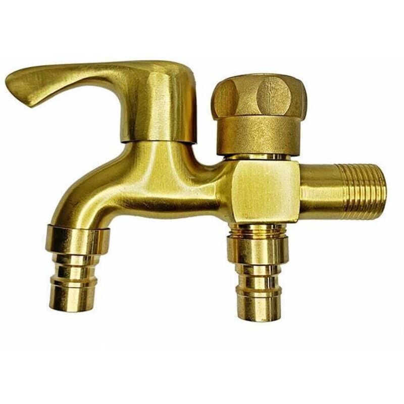 Ahlsen - Doppel-Wasserhahn, Messing, Garten-Wasserhahn, Außen-Wasserhahn, Garten, Frostschutzmittel, Doppel-Auslass-Wasserhahn,
