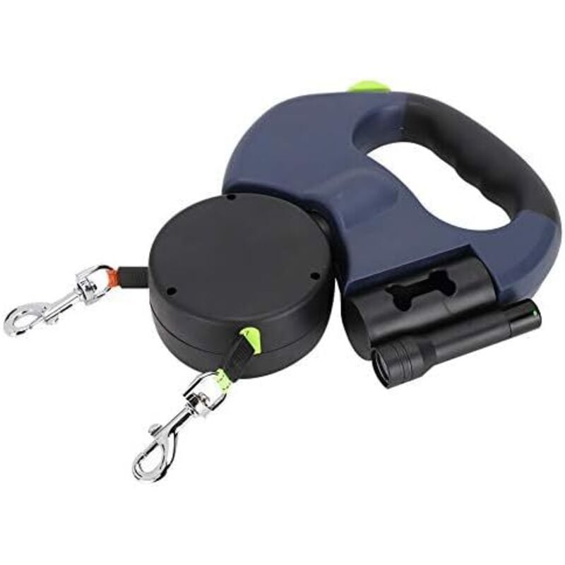 Ahlsen - Doppelleine für 2 Hunde, 3 m, blau, ausziehbare Hundeleine, Doppelrolle, Hundeleine, Leine, Splitter für zwei Hunde, für kleine, mittelgroße