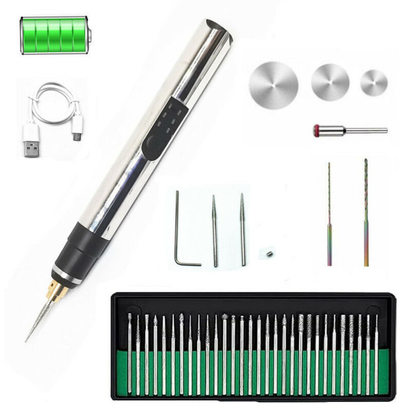 Elektrischer Gravurstift, 42er-Pack, wiederaufladbarer USB-Akku-Graveur, tragbarer DIY-Rotationsgravierer für Stein-, Holz- und Glasgravur. Geld.