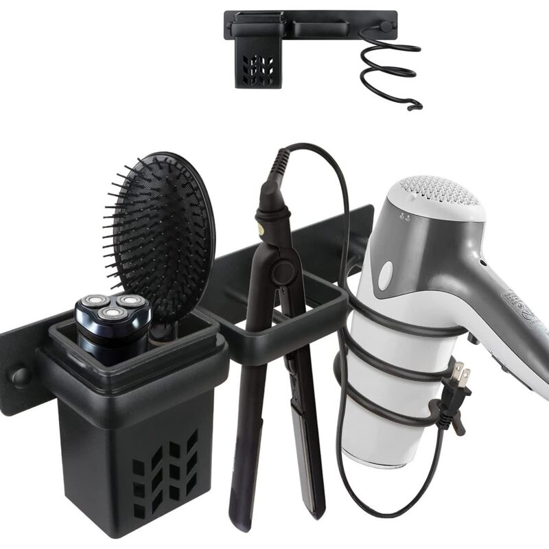Haartrockner-Halter, Wandmontage, Aufbewahrungsregal, Badezimmer, Lockenstab, Haarglätter, Aufbewahrungsregal, Hotel-Haartrockner-Halter, Schwarz