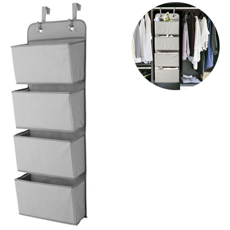 Ahlsen Hängender Organizer mit 4 Taschen, faltbares Hängeregal mit 2 Haken für Handtücher, Windeln, Spielzeug im Kinderzimmerschrank, über der Tür