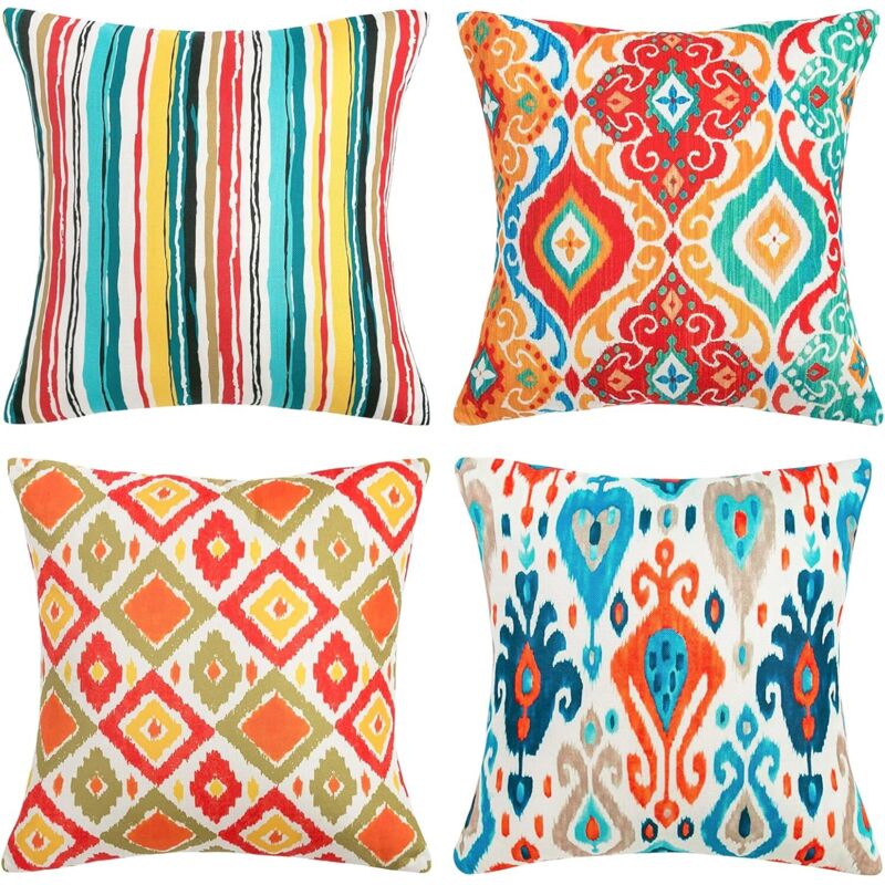 Kissenbezüge, Leinen, Schlafzimmer, dekorativer Boho-Kissenbezug, bunt, modern, für Schlafzimmer, Wohnzimmer, Büro, Auto, Sofa – 45 x 45 cm – 4er-Set