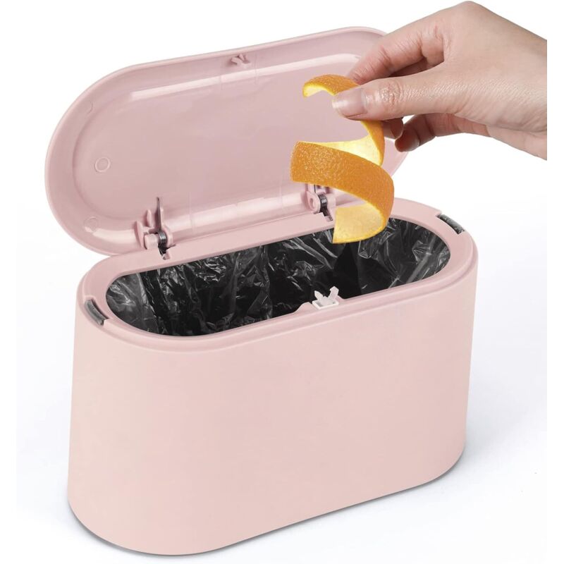 Kleiner Tisch-Mülleimer, Mini-Kunststoff-Mülleimer mit Deckel für Badezimmer, Büro, Schlafzimmer und Auto, Schreibtisch-Aufbewahrung (Rosa) - Ahlsen