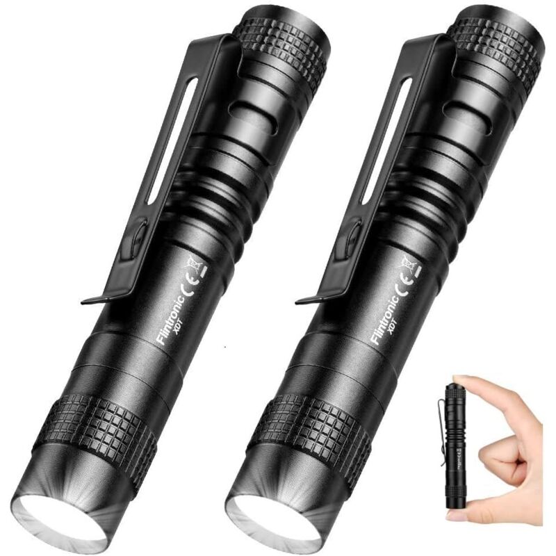 Ahlsen - Mini-Taschenlampe, 2 Stück, 9 cm, Aluminium, LED-Taschenlampe mit Clip, 200 Lumen, Stift-Taschenlampe, tragbar, wasserdicht, für Heimwerker