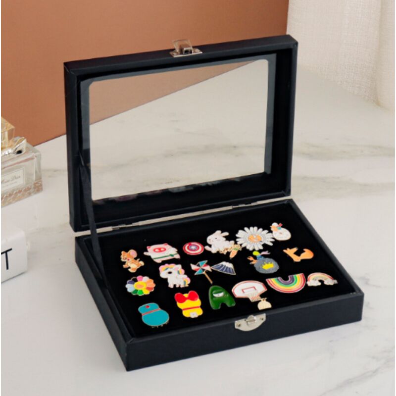 Pin-Box-Schrank, Pin-Sammlungs-Vitrine mit durchsichtigem Fenster, Abzeichen-Display-Box, Hard Rock, Abzeichen, Anstecknadeln und Medaillen zum
