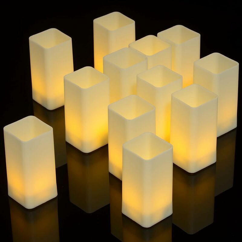 Quadratische LED-Kerzen, Set mit 12 batteriebetriebenen, flammenlosen, flackernden Kerzen, LED-Stimmungsbeleuchtung für Zuhause, Schlafzimmer, Party,
