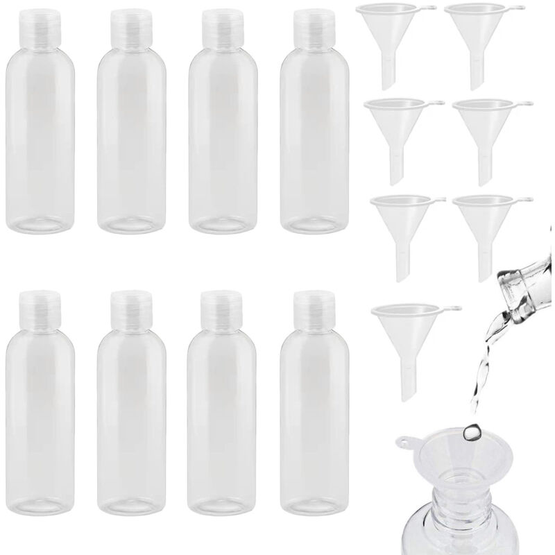 Reiseflaschen Plastikflaschen 100ml mit 8 kleinen Trichtern Transparent pet kosmetik - Ahlsen