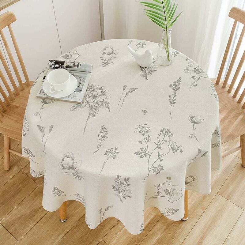 Runde Tischdecke, beige bedruckt, 150 cm, kleine runde Tischdecke, runde Tischwäsche, runde Tischdecke aus Baumwolle, runde Tischdecke aus Baumwolle