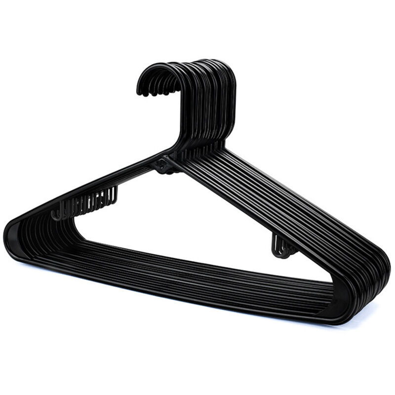 Schwarze Kunststoff-Kleiderbügel – 20 Stück, starke Kleiderbügel für Garderobe, Kleiderschrank und Schrank, stabiler Kleiderbügel mit Hosenstange und