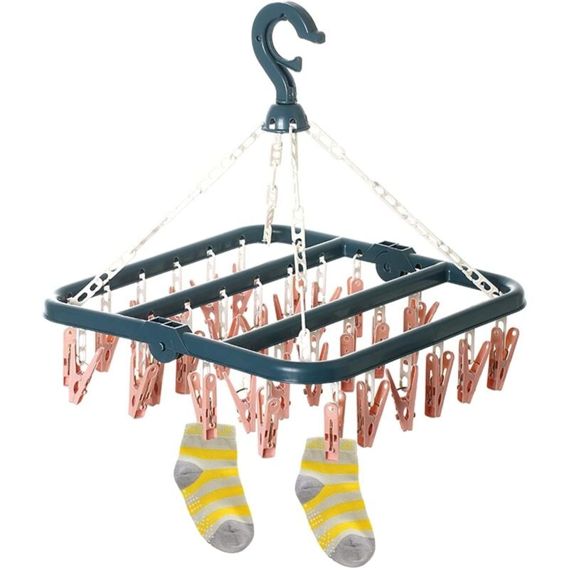 Ahlsen - Socken-Trockenständer, Socken-Trockenständer mit 32 Clips für Unterwäsche, Socken, langlebige Kunststoff-Wäscheklammern für den Innen- und
