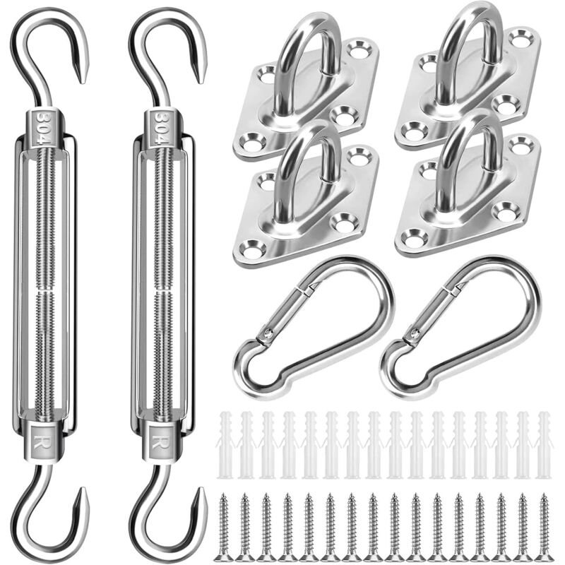 Sonnensegel-Hardware-Set, Sonnensegel-Befestigungsset aus Edelstahl 304, Sonnensegel-Befestigungen für Dreieck und Quadrat,