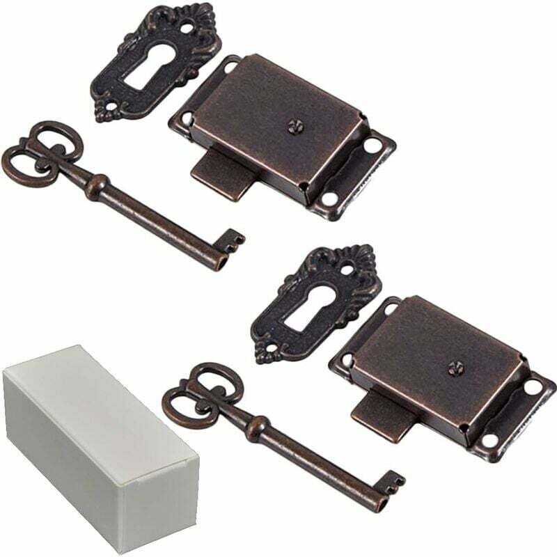 Stück Schrankschloss, antikes Schloss, dekoratives Möbelschloss mit Schlüssel, antikes Quartett, klassisches dekoratives Schloss, Küchenmöbel, Box,