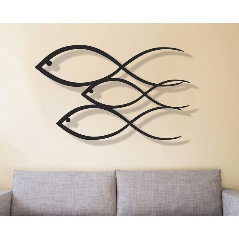 Ahlsen - Wanddekoration aus Metall – Fischfamilie – Wanddekoration aus Metall, Heimbüro-Dekoration, Schlafzimmer-Wohnzimmer-Dekoration